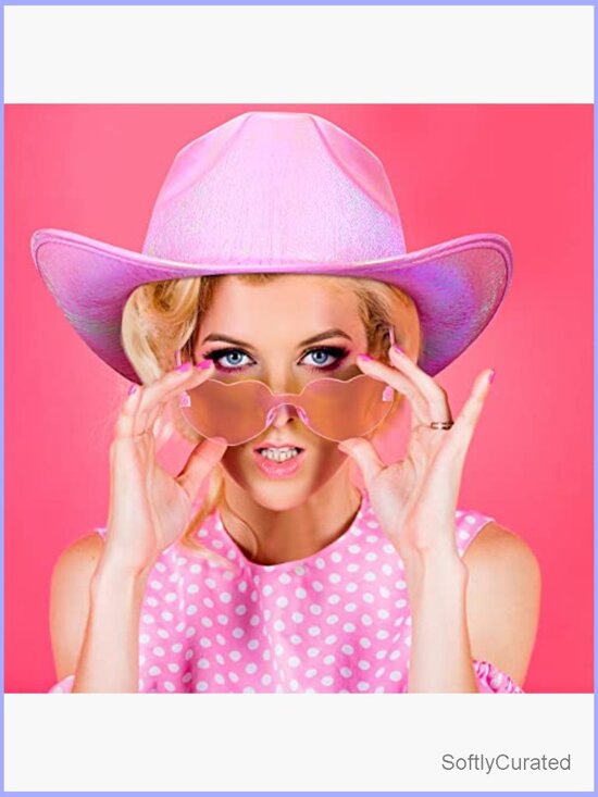 Holographic Space Cowgirl Hat with Rimless Heart Sunglasses Set main image 6